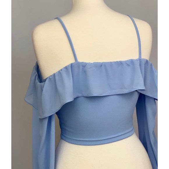 Baby Blue Open Shoulder Cropped Top - Picture 5 of 5